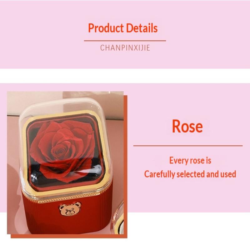 Fashion Cute Flip Necklace Box Romantic Dustproof Rotating Rose Box Automatic Plastic Necklace Storage Case Birthday