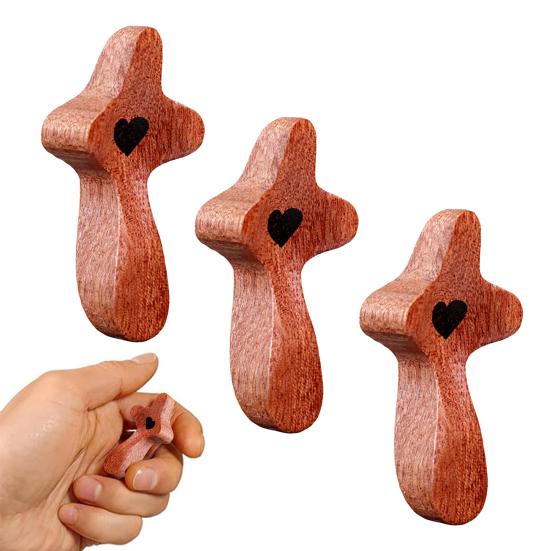 Wooden Prayer Cross Comforting Pocket Gadget Anxiety Relief Religious Gadget for Clutching
