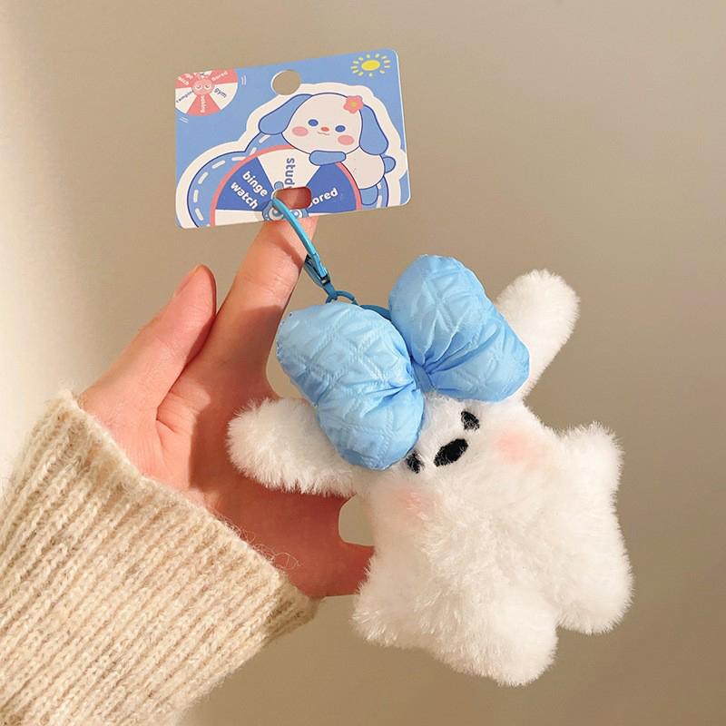 Rabbit Keyring Ornament Lovely Plush Animal Bowknot Keychain For Women Girls Versatile Bag Charm Pendant Birthday Gift