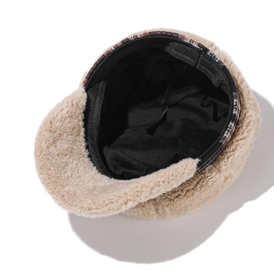 Plüsch achteckige Kappe Damen Herbst Winter warme Baskenmütze großen Kopf Zeitungsjunge Mütze