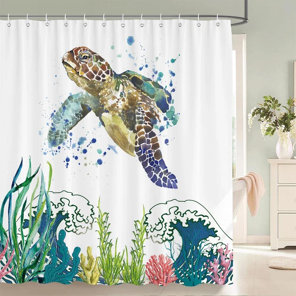 Unterwasserwelt Fisch Schildkröte 3D Duschvorhänge Ozean Delfin Meereslandschaft Stoff Wasserdicht Badvorhang Badezimmerdeko Sichtschutz