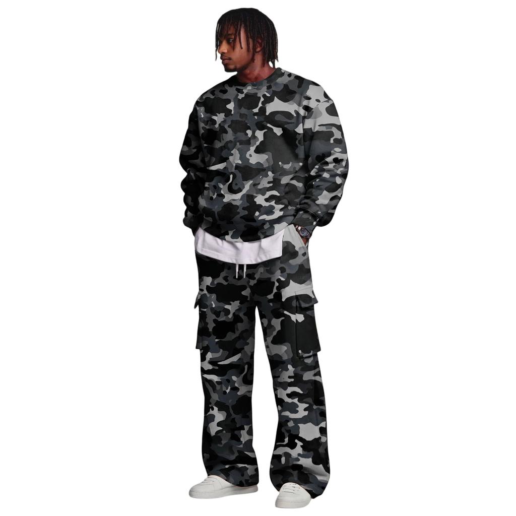 Set da Uomo con Felpa a Strati e Pantaloni Cargo con Vita Elasticizzata