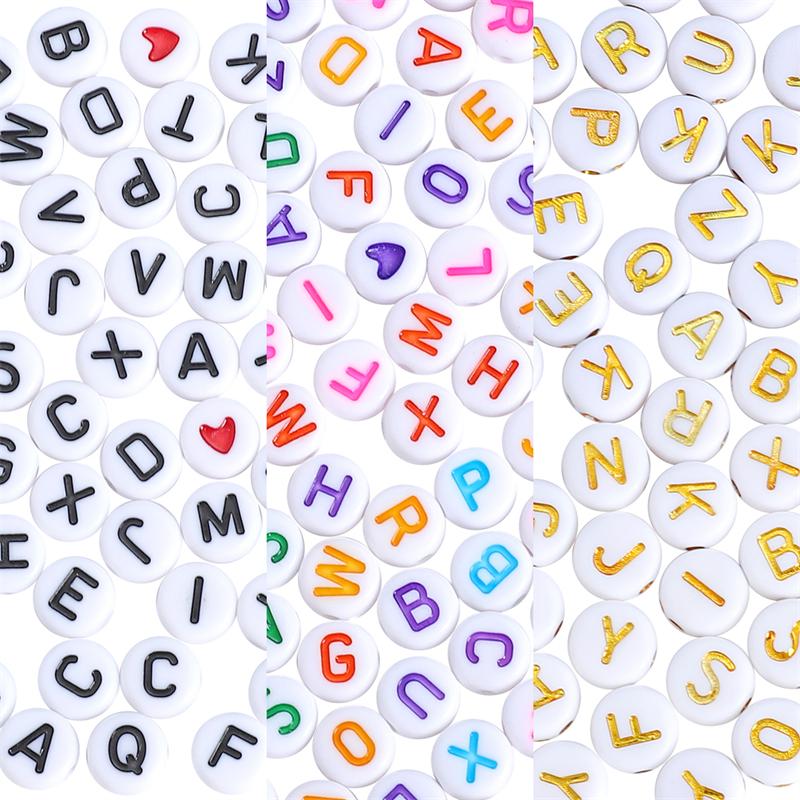 A-Z Letter Flat Beads Material Package DIY Handmade Material Package 26 English Letter Beads+Love Heart Beads For Jewelry Making DIY Bracelet Necklace
