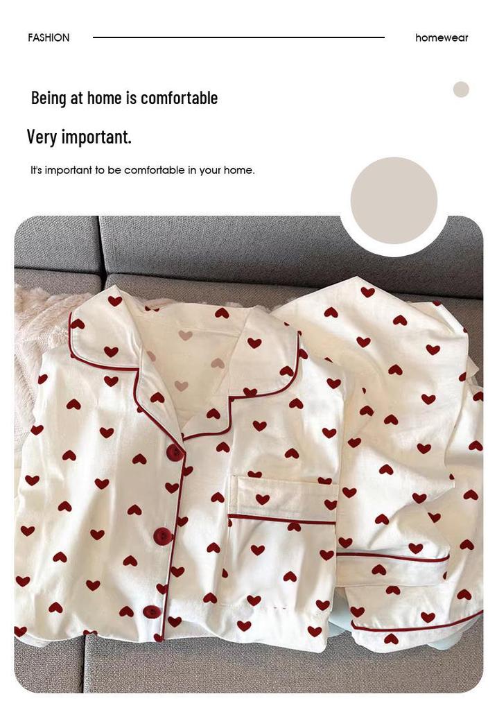 Gentle Spring/Summer Girls' Pajamas - Long Sleeve, Thin Heart Jacquard, High-End Loungewear
