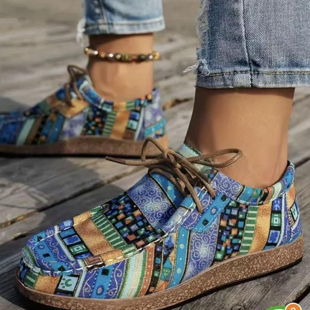 Women'S Casual Flat Sneakers - Colorful Patchwork Design, Lace-Up, Lightweight, All-Season Comfort Shoes, Casual Footwear | Vibrant Sneakers