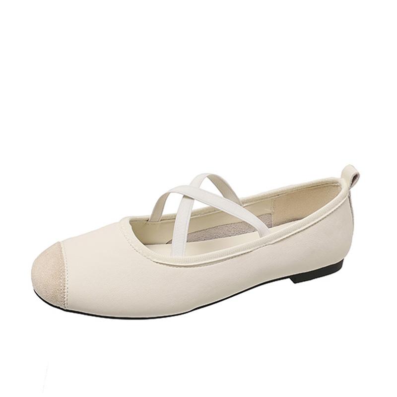 

Модные балетки с круглым носком, эластичной перекрестной резинкой, из мягкой кожи, женские лаконичные лоферы, черные, белые 40