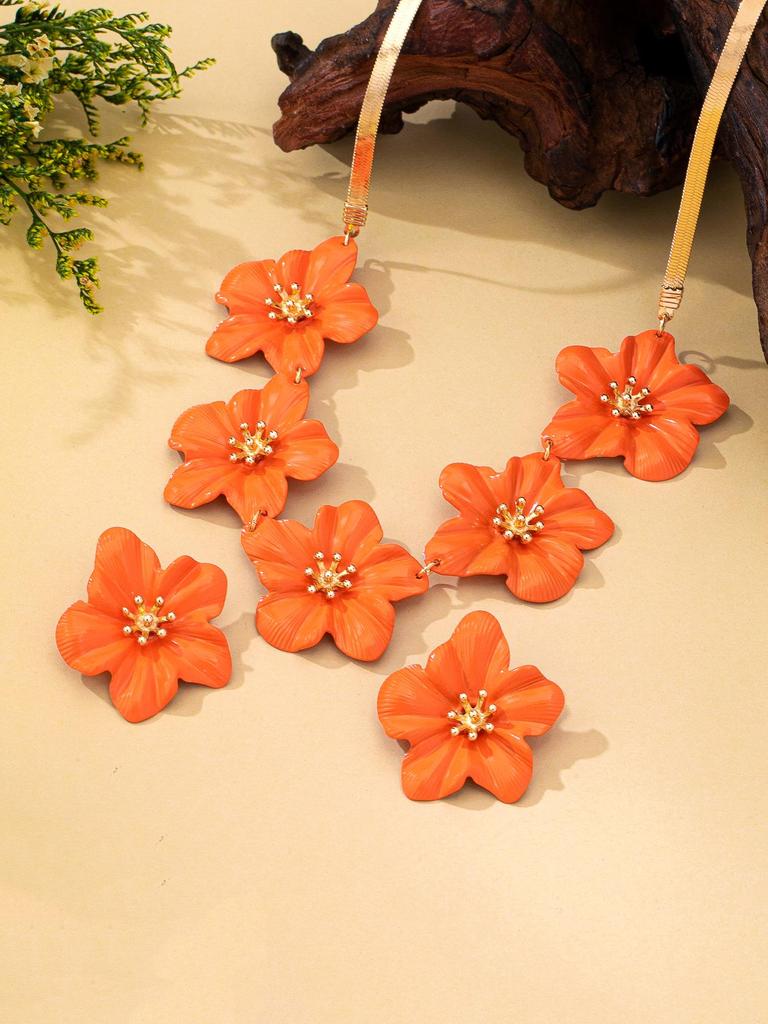 Exquisite Double Flower Necklace & Three-Dimensional Floral Earrings Set