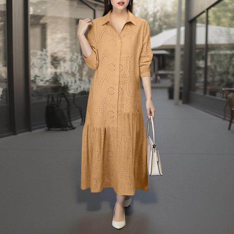 

ZANZEA Женское повседневное платье с длинным рукавом, вышивкой, крючком, пэчворком 5XL хаки