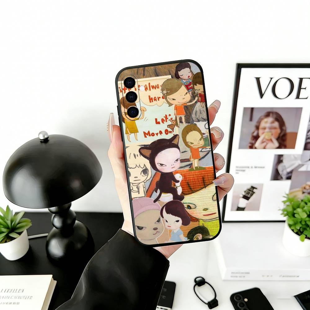 Art of Japan Y-Yoshitomo Nara Phone Case For Samsung Galaxy A73,A72,A71,A70,A53,A52,A51,Soft Silicone Black Cover