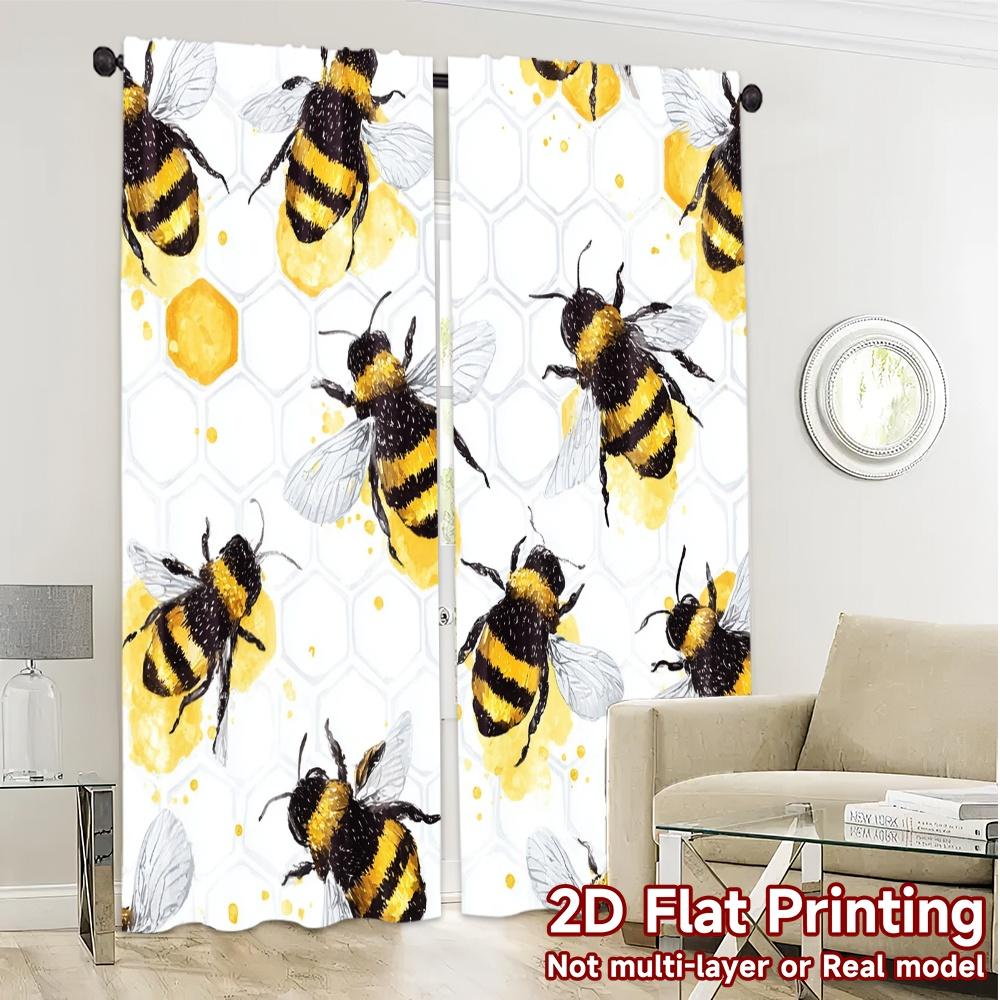 2pcs, 2D FLAT PRINTING Curtains (Without Rod) BeeHivePattern(1) Light Filtering Chic Curtains Prints Light Filtering Curtains