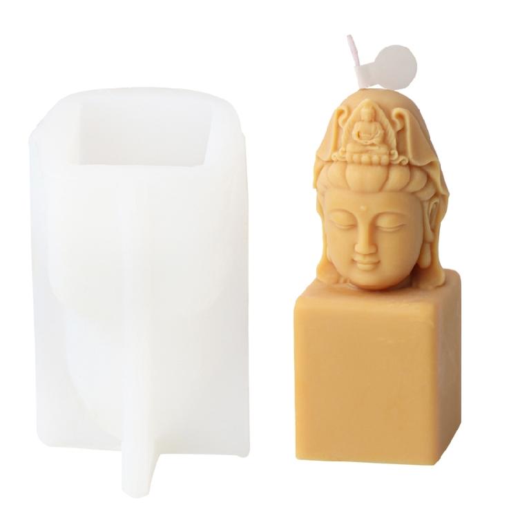 Silicone Candle Mold Avalokitesvara Buddhas Head Epoxy Gypsum Mould for Resin