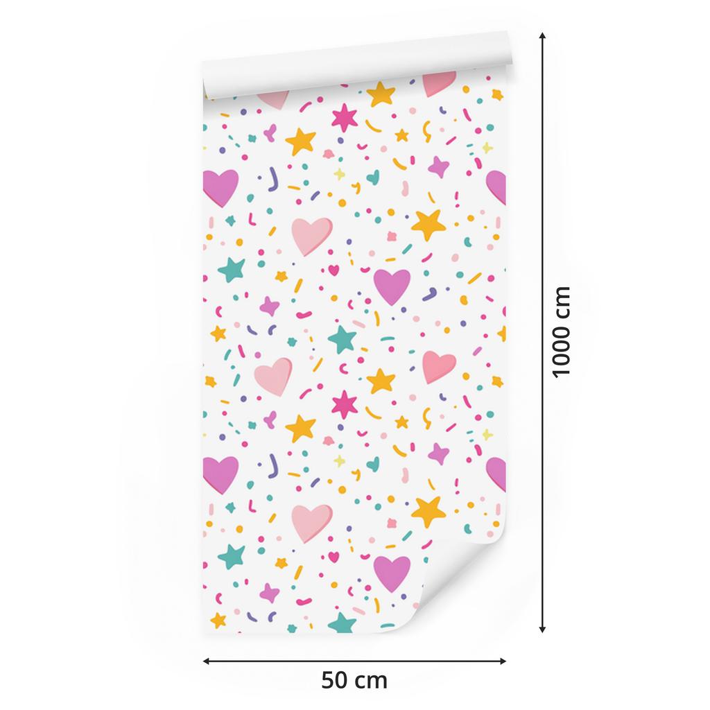 Love Wallpaper White, Powder Pink, Cream and Coral 50x1000