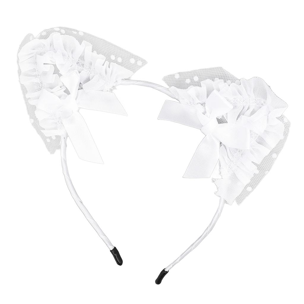 Bandeau Oreilles de Chat Blanches Joli Nœud en Gaze Exquis Bandeau Filles Accessoires Cosplay pour Halloween