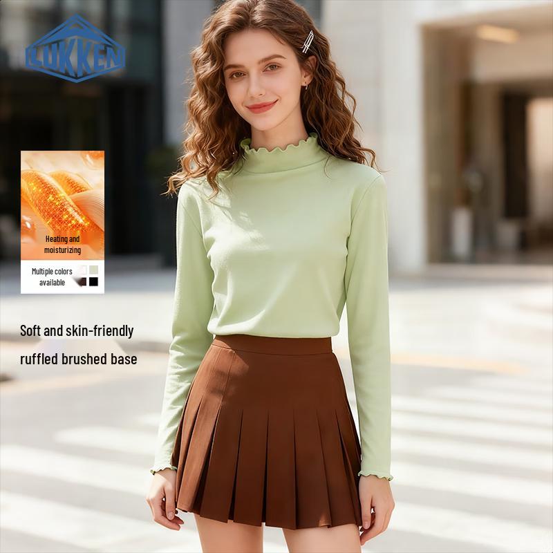 LUKKEN Women s Fleece-Lined Ruffled Mock Neck Base Layer Top M