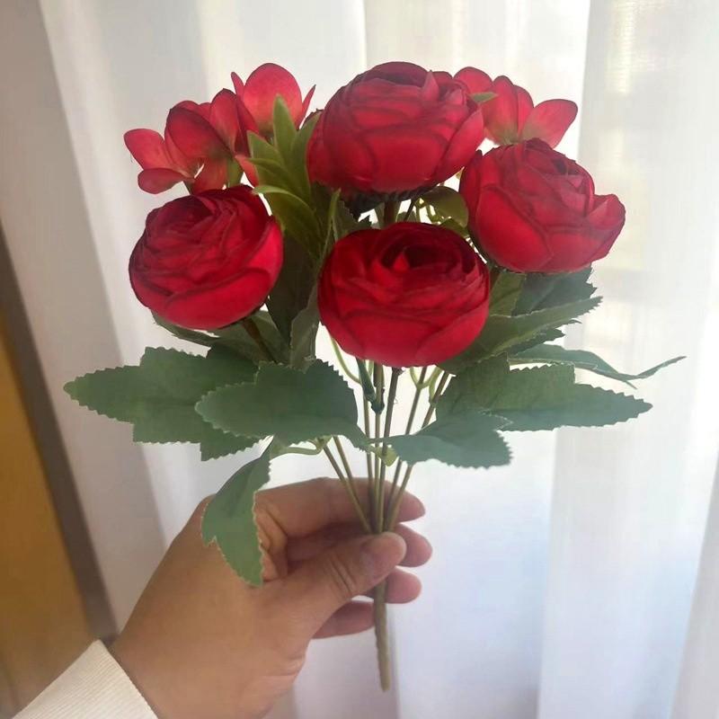 Nordic Rose Spring  Tea Bud Embroidered Ball Small Handle Flower Simulated Flower Silk Flower Wedding Photography Home Decoration Hand-held Flower
