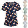 Women's Short Sleeve V-Neck Cute Animals Printed Pocket Carer Top