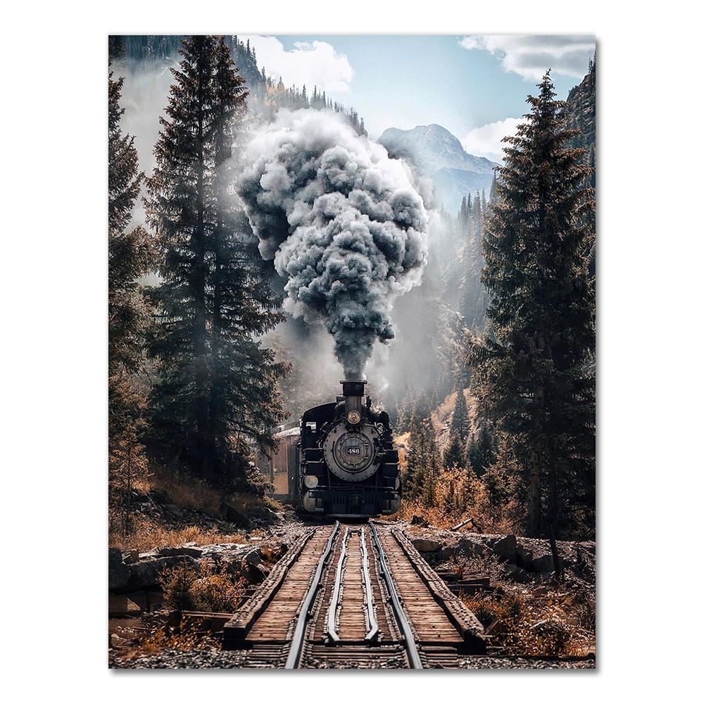 Mountain Lake Print Lago Di Braies Canvas Poster Painting Train Landscape Wall Art Modern Living Room Home Decor Wall Pictures 21X30CMNo Framed