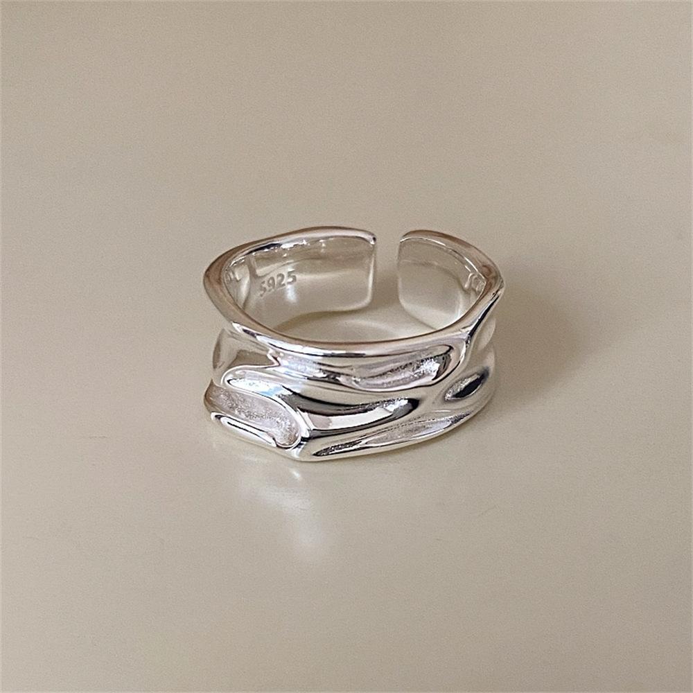 S sterling silver irregular pleated texture open ring simple ins index finger ring