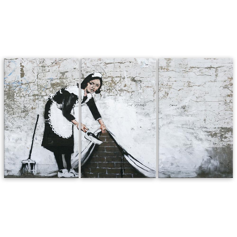 Třídílný obraz na plátně Banksy Maid Street Art