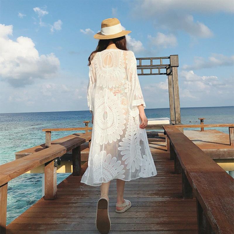 Beach Skirt Long Skirt Super Fairy Seaside Lace Shirt Foreign Style Beach Coat Super Sexy Fashion Versatile Hollow Temperament
