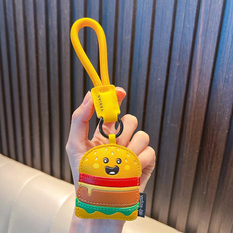 Leather Cartoon Burger & Pizza Keychain - 3D Cute Car Bag Pendant Gift Ornament