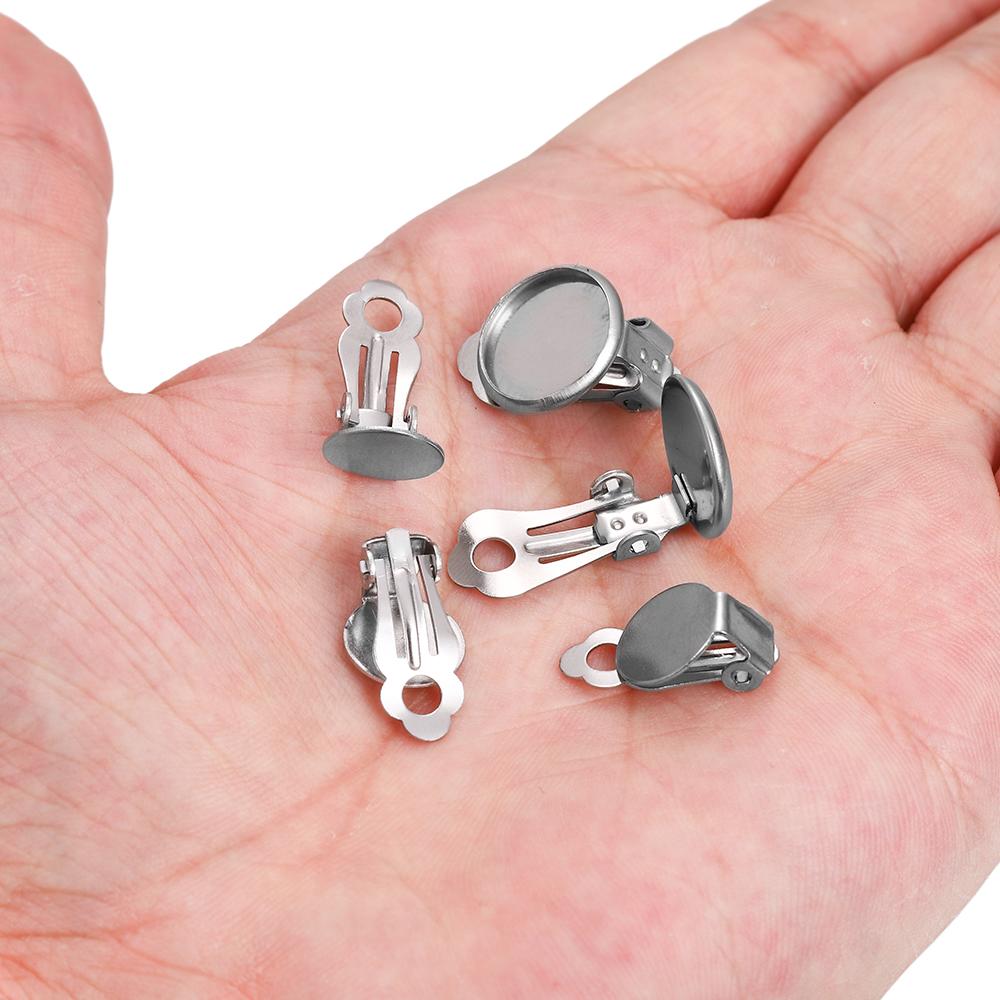 10pcs 8 10 12 14mm Stainless Steel Round Flat Ear Clip Base Cabochon Bezel Tray Earrings Clips For DIY Jewelry Makings Supplies
