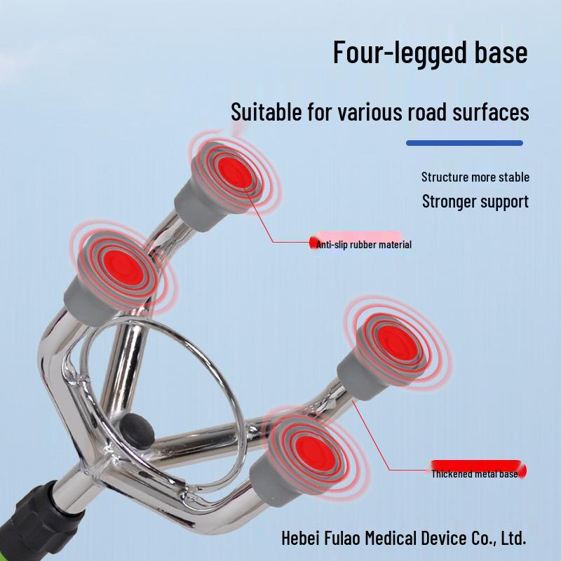 Electroplated Foldable Quad Cane: Lightweight & Non-Slip Walking Stick for Seniors
