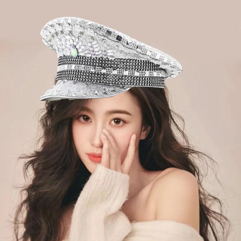 Gold Strass Kapitänsmütze für Hochzeit Mode Hut mit breiter Krempe Karneval Partyhut Damen Braut Fedora Hut Rollenspielhut