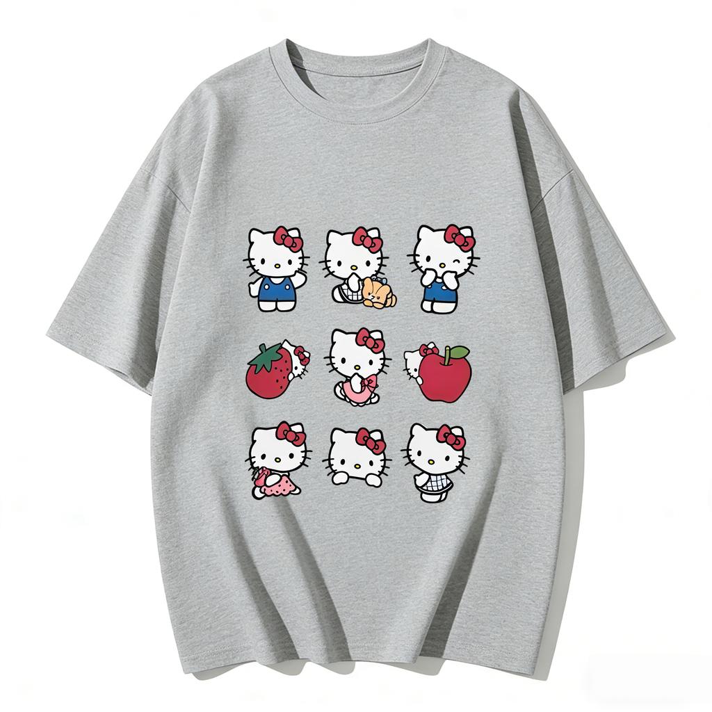 2026 New Arrival Kawaii Hello Kitty Strawberry Apple Print Couple T Shirts Casual Family Matching Outfits Parentchild Tees Tops