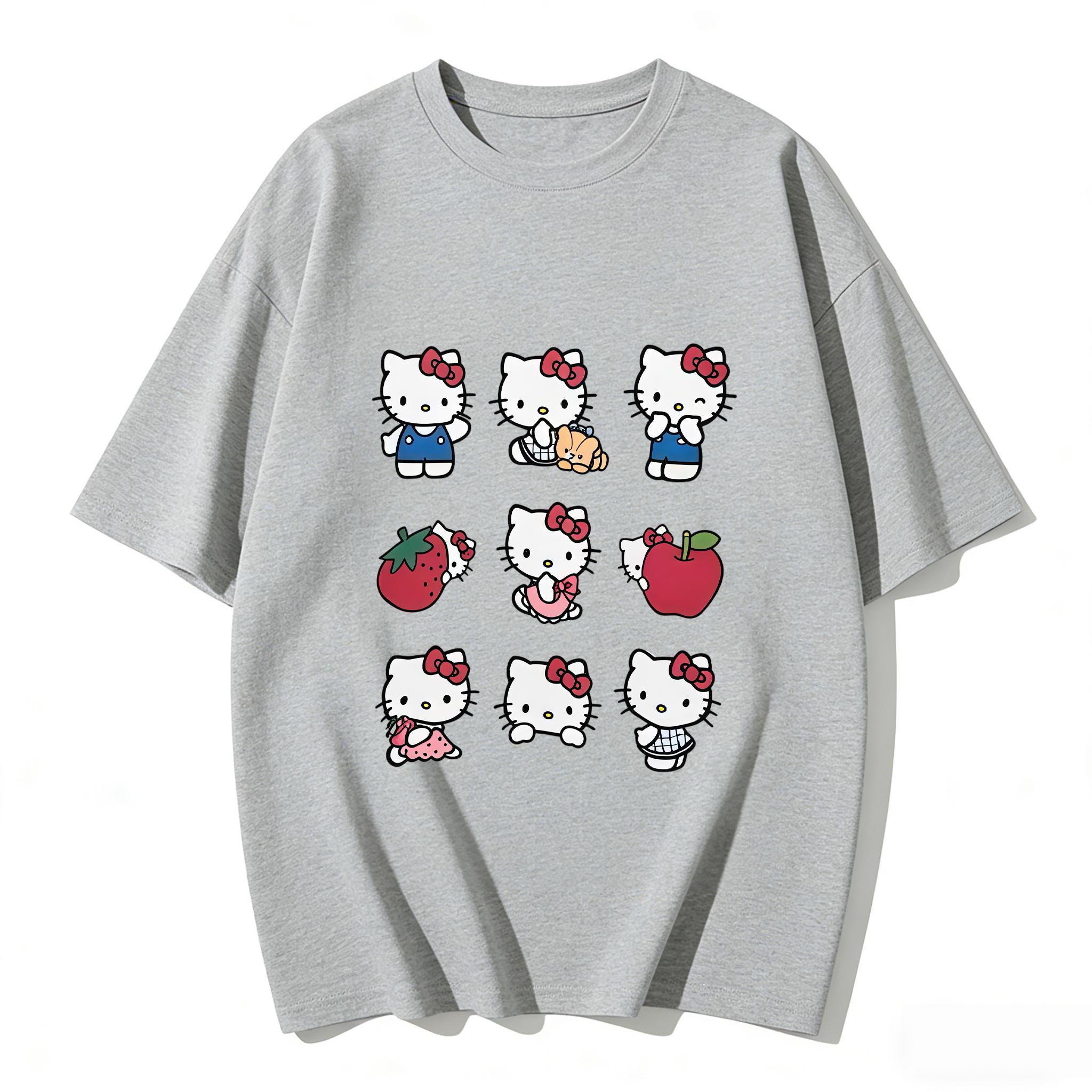 

2026 New Arrival Kawaii Hello Kitty Strawberry Apple Print Couple T Shirts Casual Family Matching Outfits Parentchild Tees Tops S