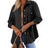 Camicia da donna con risvolto, manica lunga, tasca con patta, monopetto, tinta unita, trama intrecciata, vestibilità oversize, giacca
