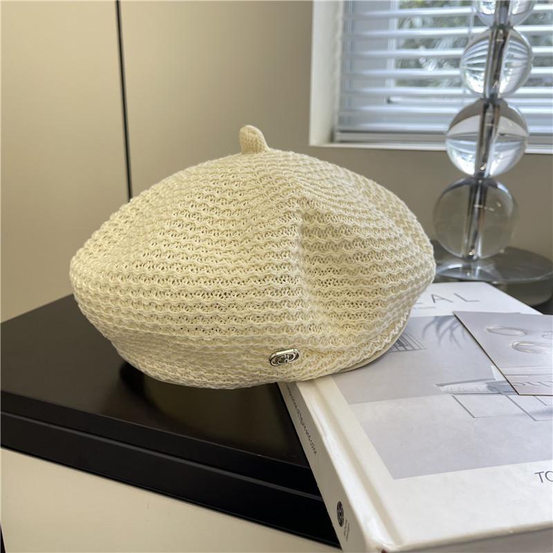 New black temperament elegant beret female face small versatile spring and summer breathable thin decorative painter hat