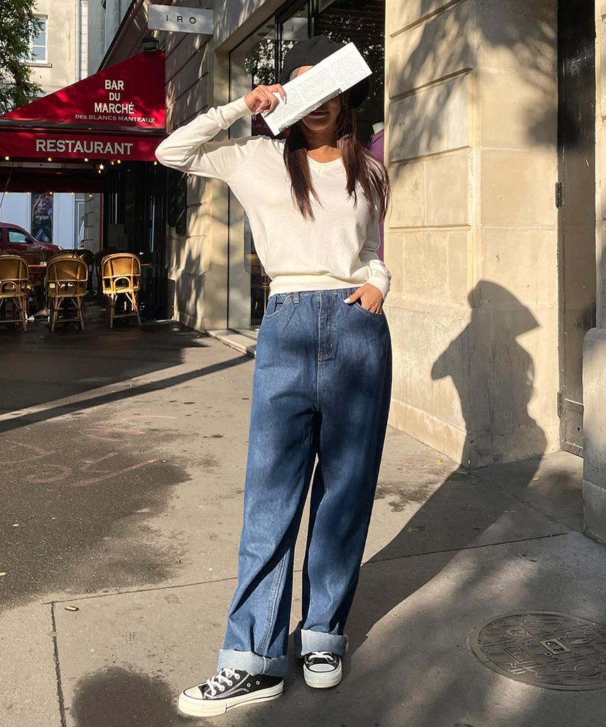 Ppaeppae Big Size Elastic Waist Long Wide Denim Pants