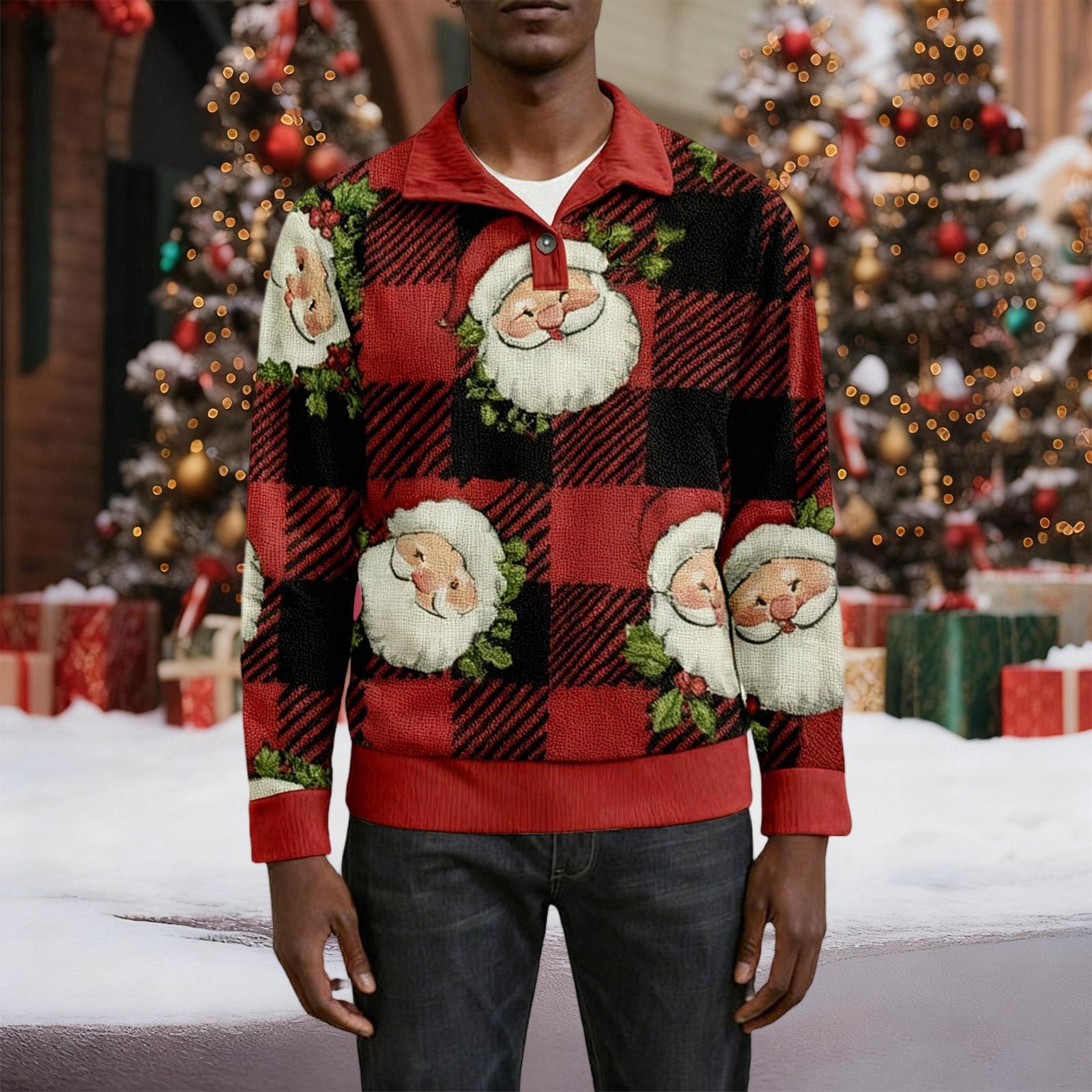 

Мужская рождественская хлопковая рубашка-пуловер с длинным рукавом для активного отдыха, винтажная вельветовая рубашка с воротником-стойкой и пуговицами, повседневная толстовка с рождественским принтом XL