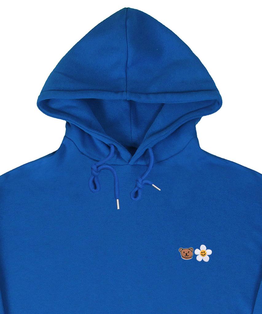 [Unisex] Small Flower Bear Face Embroidered Smile Hoodie_Cobalt Blue