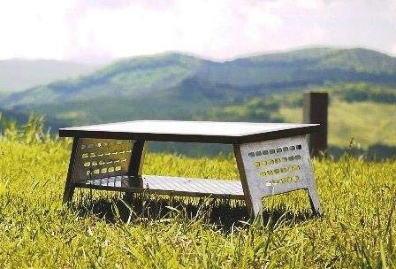 Table Campfire Cooking Stand 450re stainless steel natural with flat easy perfect for solo Laugh's SHO-046-01 Heat-resistant top, wood, shelf,