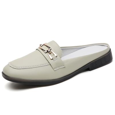 New Spring and Summer Half Slippers Leather Women Casual Flat Shoes Light Non-slip Walking Large Size Women Sandals Single Shoes