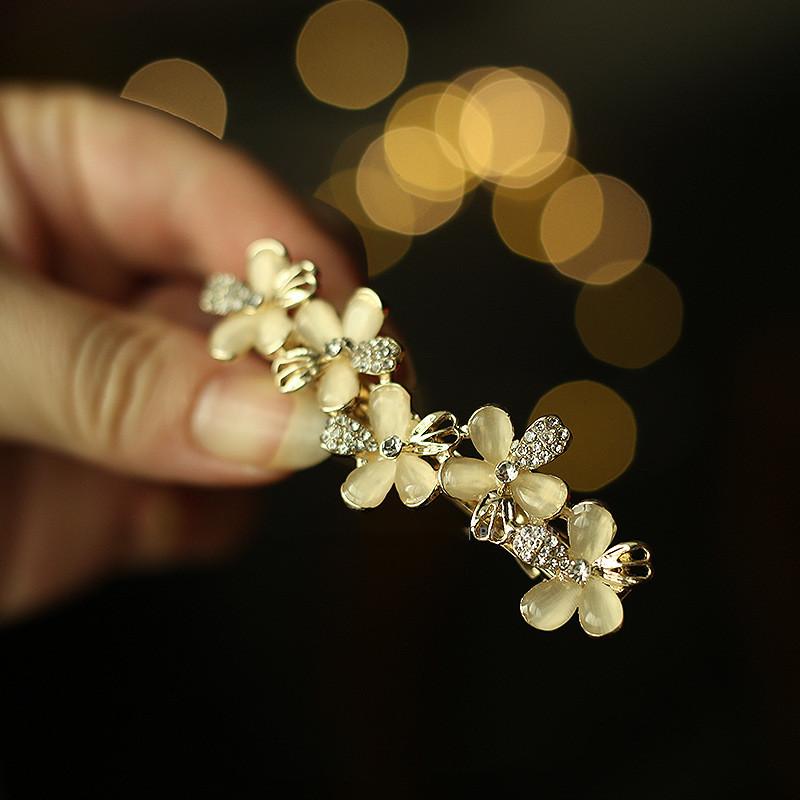 New Fashionable and elegant flower hairpin crystal side spring clip high-end spring clip hair trim clip women's broken hair clip