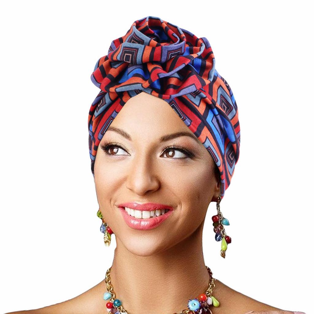 Women Turban Hats Bohemia Printing Knot Muslim Headwraps Sunscreen Beanie Cap Pre-Tied Bonnet Elastic Bandanas Chemo Covers Cap