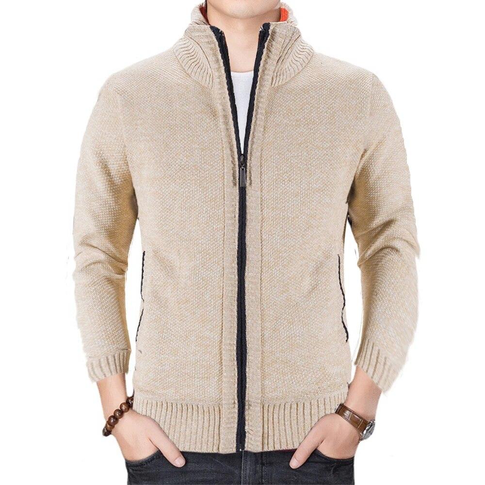 2024 Autumn Winter New Men's Jacket Slim Fit Stand Collar Zipper Jacket Men Solid Cotton Thick Warm Men Sweater