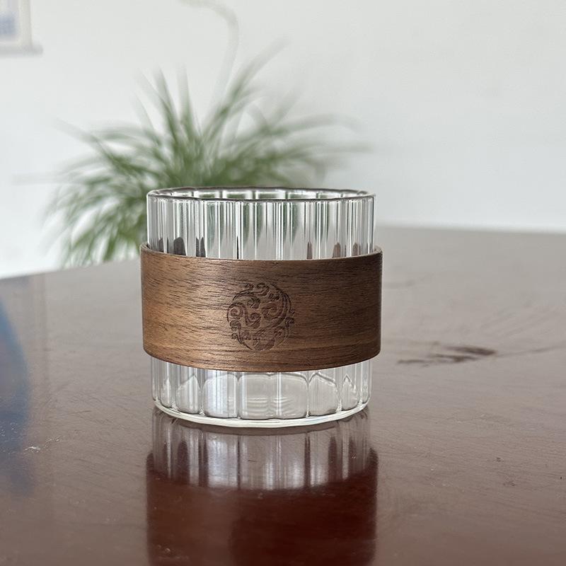 

Japanese-style retro vertical pattern anti-scalding and high resistant drinking cup hanging ear coffee cup iced American latte cup insulated drink cup 65*60 wood chip striped cup