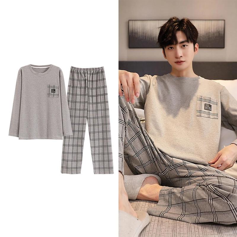 Hjorteutskrift Elegant pyjamassett for mann Høst Vinter Mote Myk bomull Herre Loungewear Komfortabelt nattøy