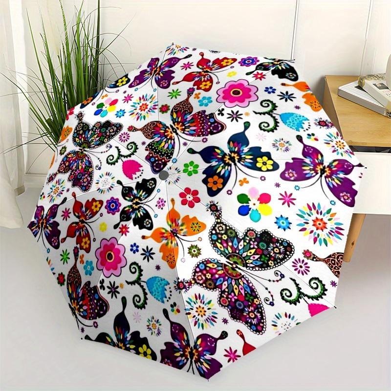 1pc Butterfly Mandala Automatic Opening/Closing Folding Umbrella with 101 Ribs, Plastic Handle, Windproof Portable Sunshade Umbrella Hallowe