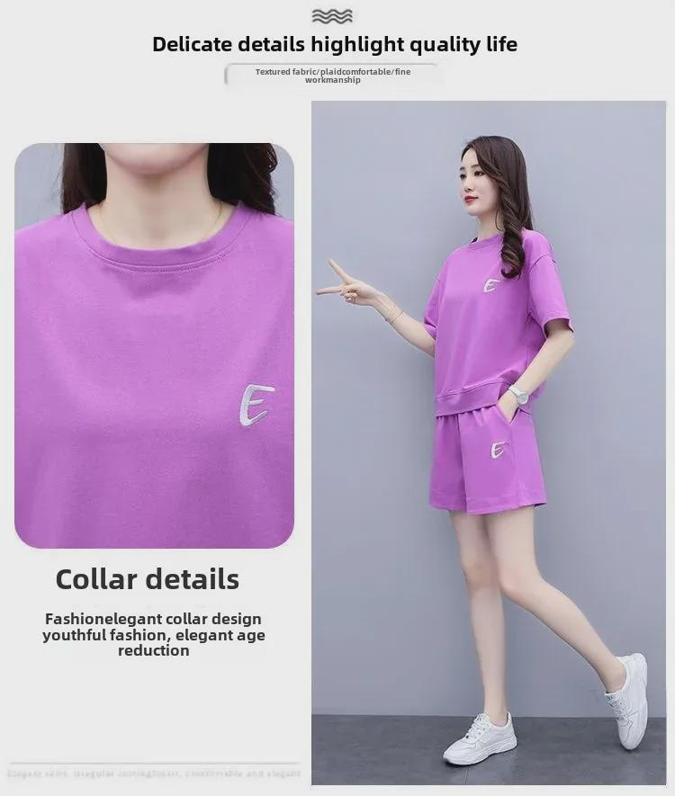 Women's Summer Embroidered Two-Piece Set: Short-Sleeved Top and Casual Loose Shorts