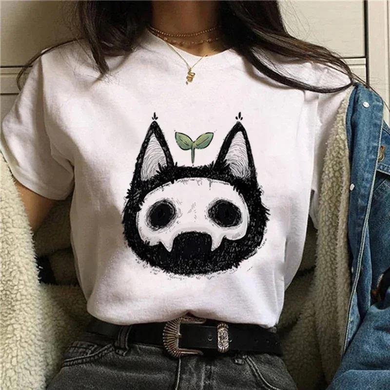 Kawaii Women's Sweet 90s Women's Cartoon Cat Summer Fashion Print Short-sleeved Cute Clothes Tops T-shirts T-shirts