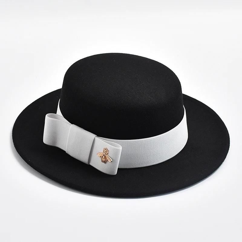 Fedora Hat for Women Fashion Formal Wedding Decorate Church Cap Flat Top Bow Party Jazz Hat Chapeau Femme
