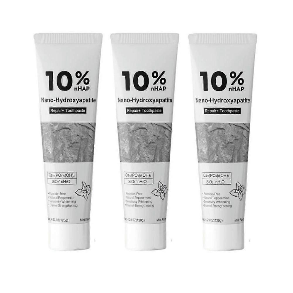 3pcs 10%nHAP Nano Hydroxyapatite Toothpaste Fluoride-Free Enamel Repair Whitening Toothpaste, Cool Mint Fresh Breath