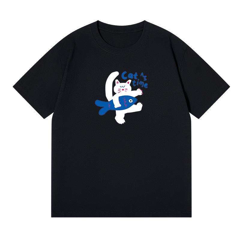 

2024 Женская повседневная футболка с принтом, хлопковая, с коротким рукавом, свободного кроя, с круглым вырезом M