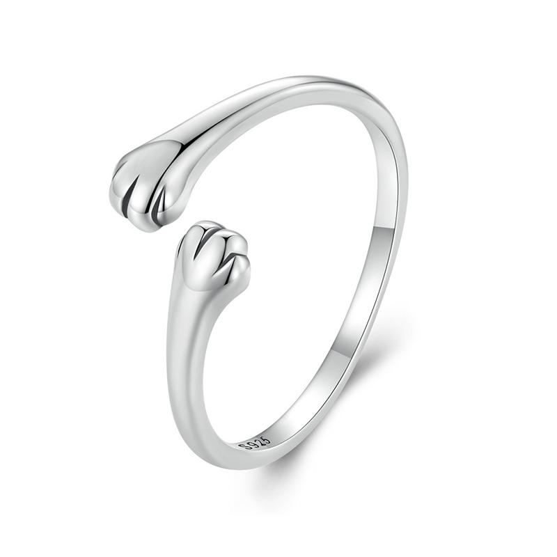 WOSTU Solid Pure 925 Sterling Silver Cute Cat Finger Ring for Women Girl Band Rings Party Jewelry Gift For Girlfriend CQR341