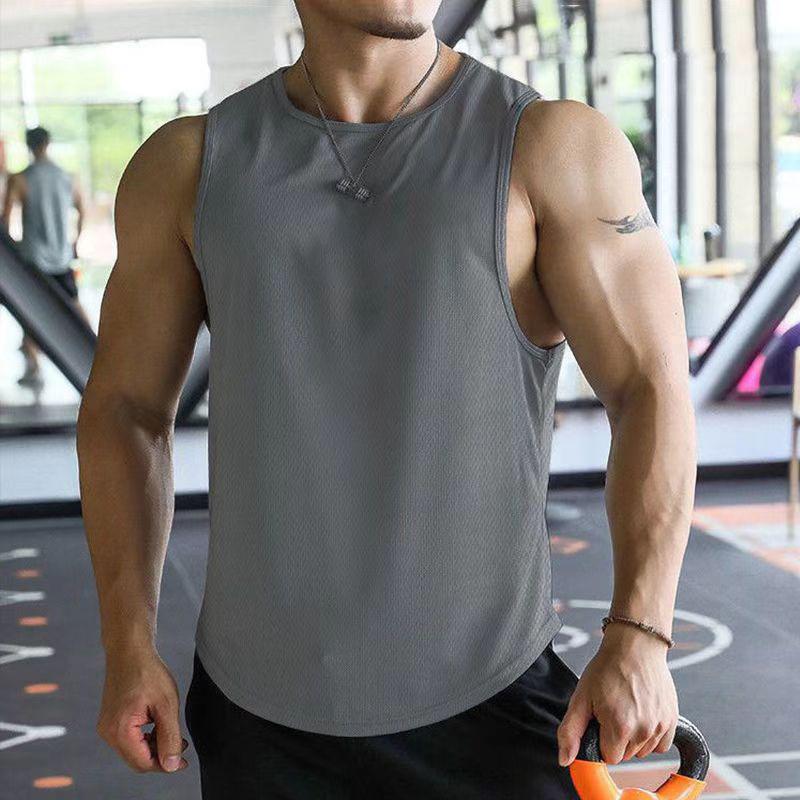 Men'S Summer Sports And Leisure Muscle Fitness Mesh Breathable Quick Drying Solid Color Sleeveless Vest For Men